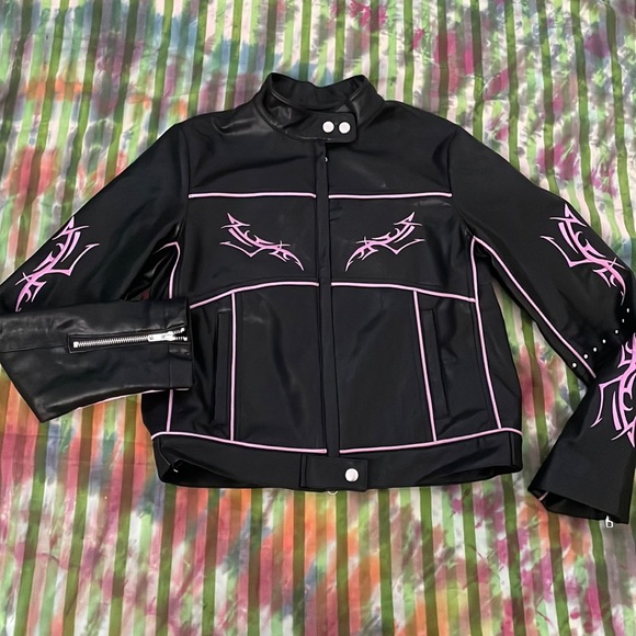 Dolls Kill Jackets & Blazers - SOLD ON POP Dollskill black and pink biker jacket coat
